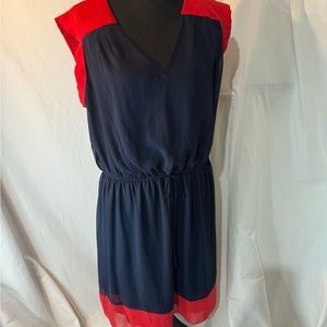 Enfocus Womens Dress Size 14W Navy Blue Red Trim V-Neck Elastic Waist Sleeveless